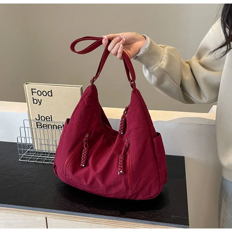 Trendy Women's Soft Cloth Shoulder Bag Solid Color Student 2026 Spring Y2k Casual Style Big Handbags Crossbody Bags for Women