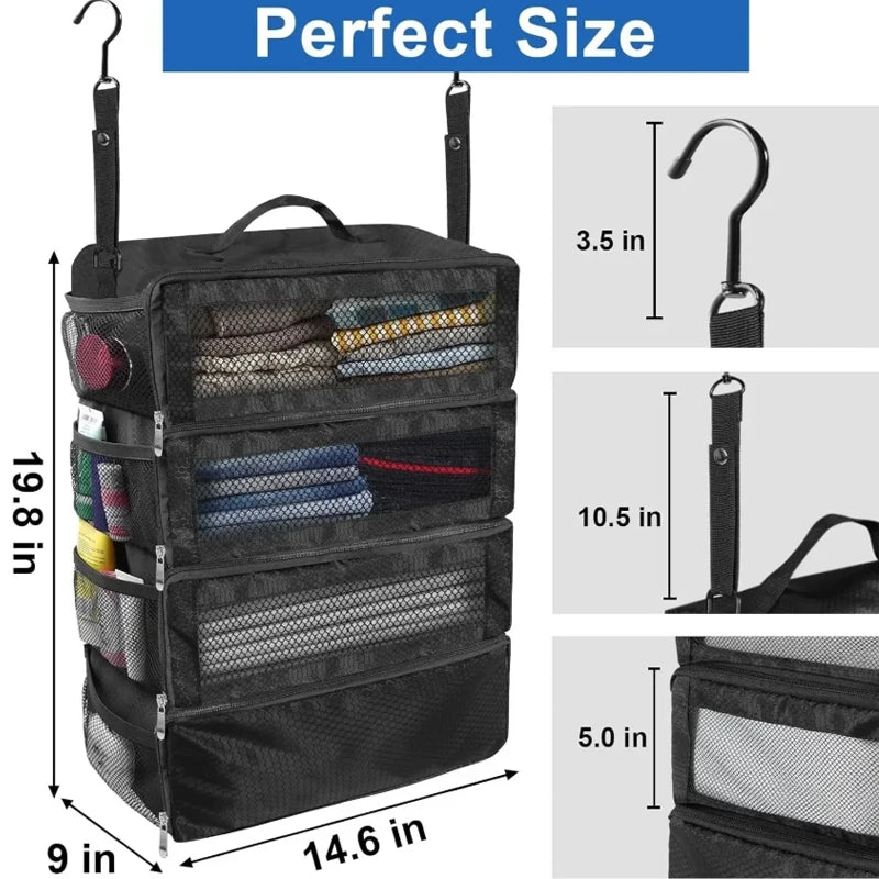 Suitcase Organizer-Large Capacity Travel Luggage Organizer Hanging Shelve Packing Cube Closet Collapsible Hanging Storage Bags