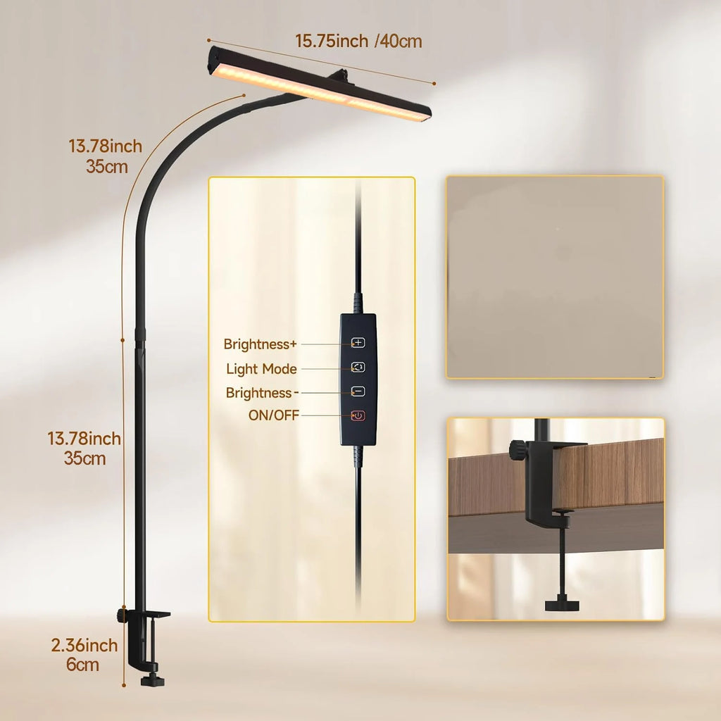 LED Desk Lamp USB Office Home Eye-Caring Architect Task Lamp 30 Lighting Modes Adjustable Flexible Gooseneck Clamp Light