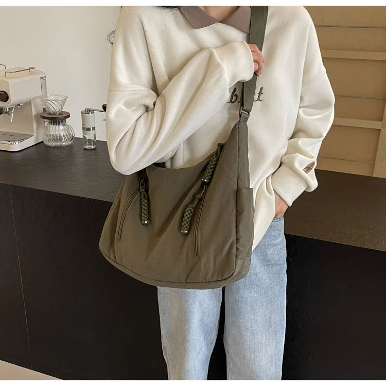 Trendy Women's Soft Cloth Shoulder Bag Solid Color Student 2026 Spring Y2k Casual Style Big Handbags Crossbody Bags for Women
