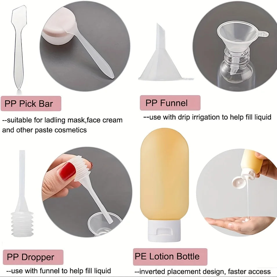 Travel Bottles for Toiletries,Approved Travel Size Toiletries Containers, Travel Bottles Set with Labels Leakproof Squeezable Re