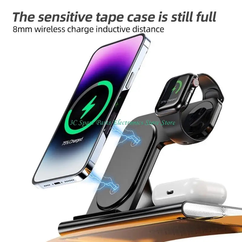 SZ Highly Speed 15W Wireless Charging Pad, 3 in 1 Design Wireless Charging Station for Efficient Phone Charging