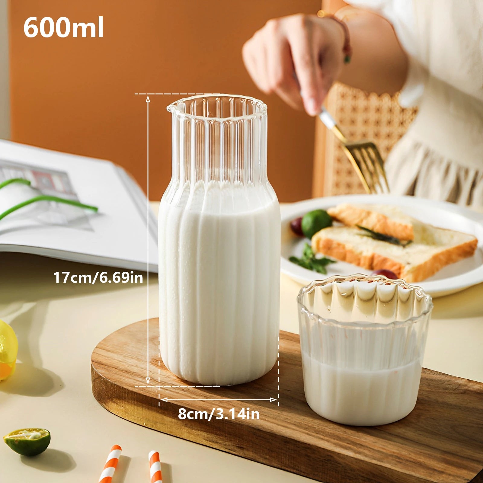 Transparent Water Carafe With Tumbler Cup Glass Water Bottle Sets Teacup Kitchen Pitcher Heat Resistant Milk Coffe Bottle Set