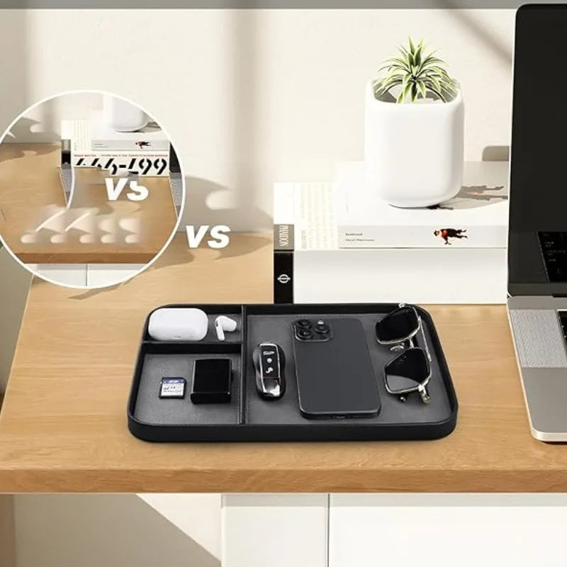 Leather Bedside Table Storage Tray - European Minimalist Desktop Tray for Phones, Watches & Miscellaneous Items