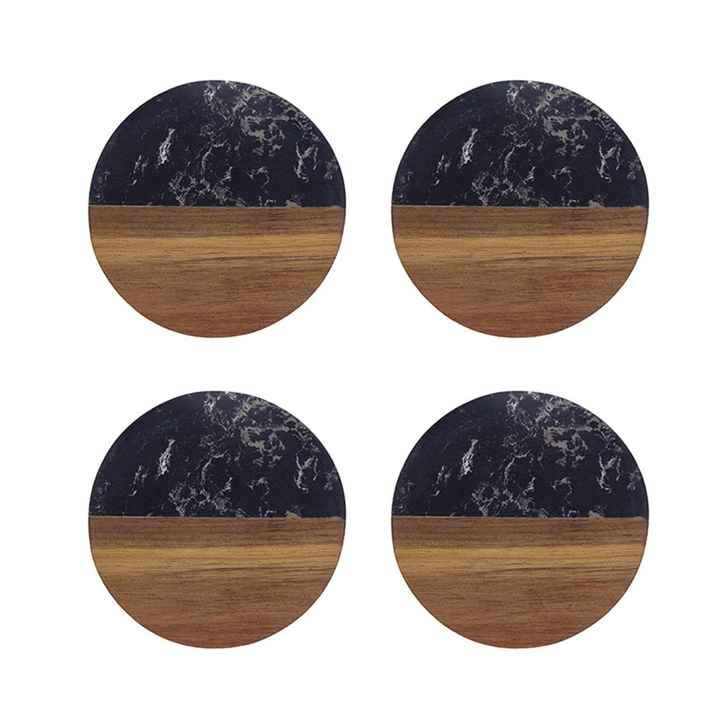 Stylish Wooden and Marble Coaster Set, Elegant Design for Coffee Tables, Durable, Perfect for Protecting Your Furniture