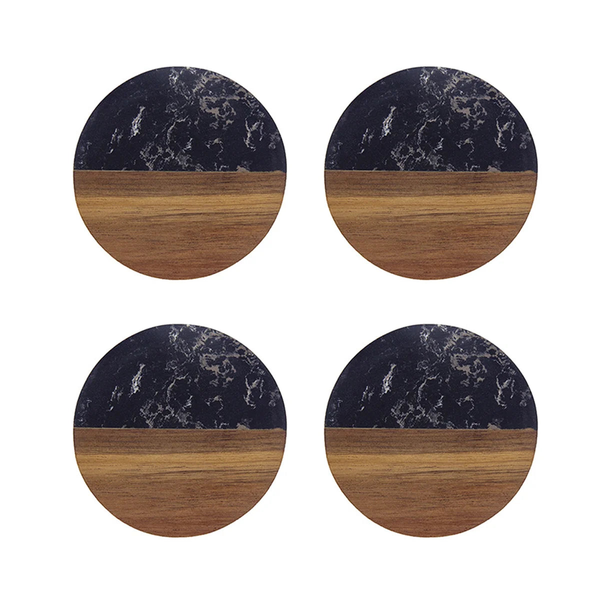 Stylish Wooden and Marble Coaster Set, Elegant Design for Coffee Tables, Durable, Perfect for Protecting Your Furniture