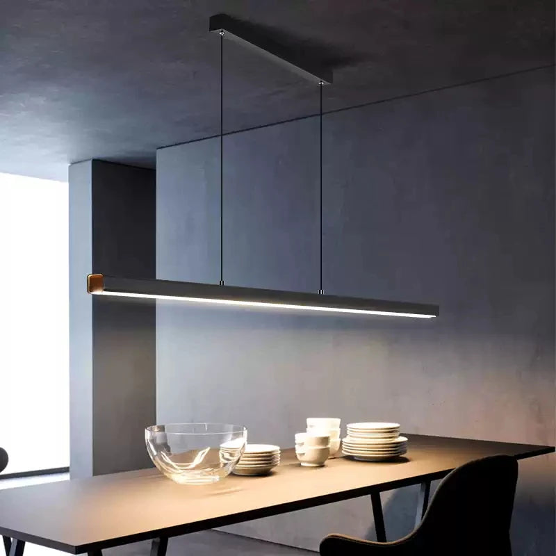 Nordic Minimalist Dining Table Pendant Lamp Modern Kitchen Bar Chandelier Black White Office Long Strip Hanging Light Fixture