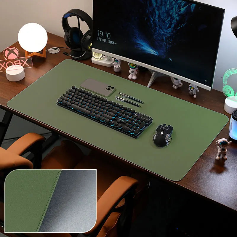 Leather Desk Pad Protector, Large Mouse Pad, Office Desk Mat, Non-Slip PU Leather with Stitched Edges Desk Blotter, Desktop Mat