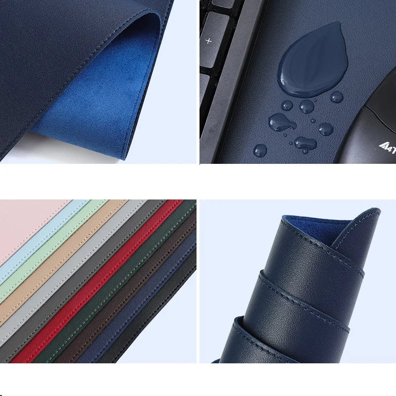 Leather Desk Pad Protector, Large Mouse Pad, Office Desk Mat, Non-Slip PU Leather with Stitched Edges Desk Blotter, Desktop Mat