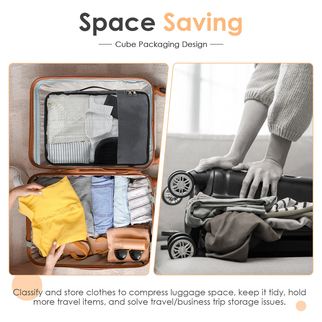 4 Pcs Travel Compressed Packing Cubes Storage Bag With Shoe Bag Mesh Waterproof Portable Suitcase Handbag Luggage Organizer