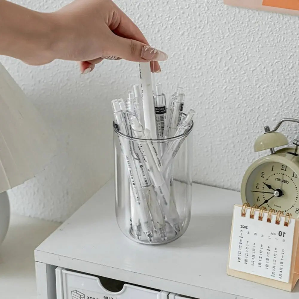 Minimalist Plastic Pen Holder Transparent Oval Pen Container Stationery Storage Bucket Makeup Brush Holder Desktop Organizer