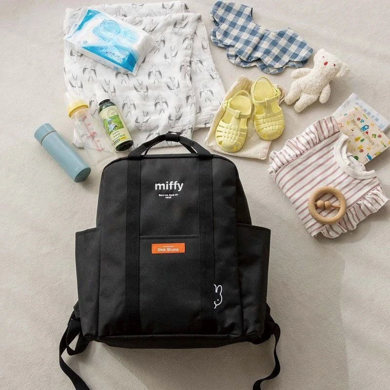 Miffy Kawaii Backpack Minimalist Black & White Cartoon Bunny Large Capacity Outdoor Casual Bag for Teens & College Students