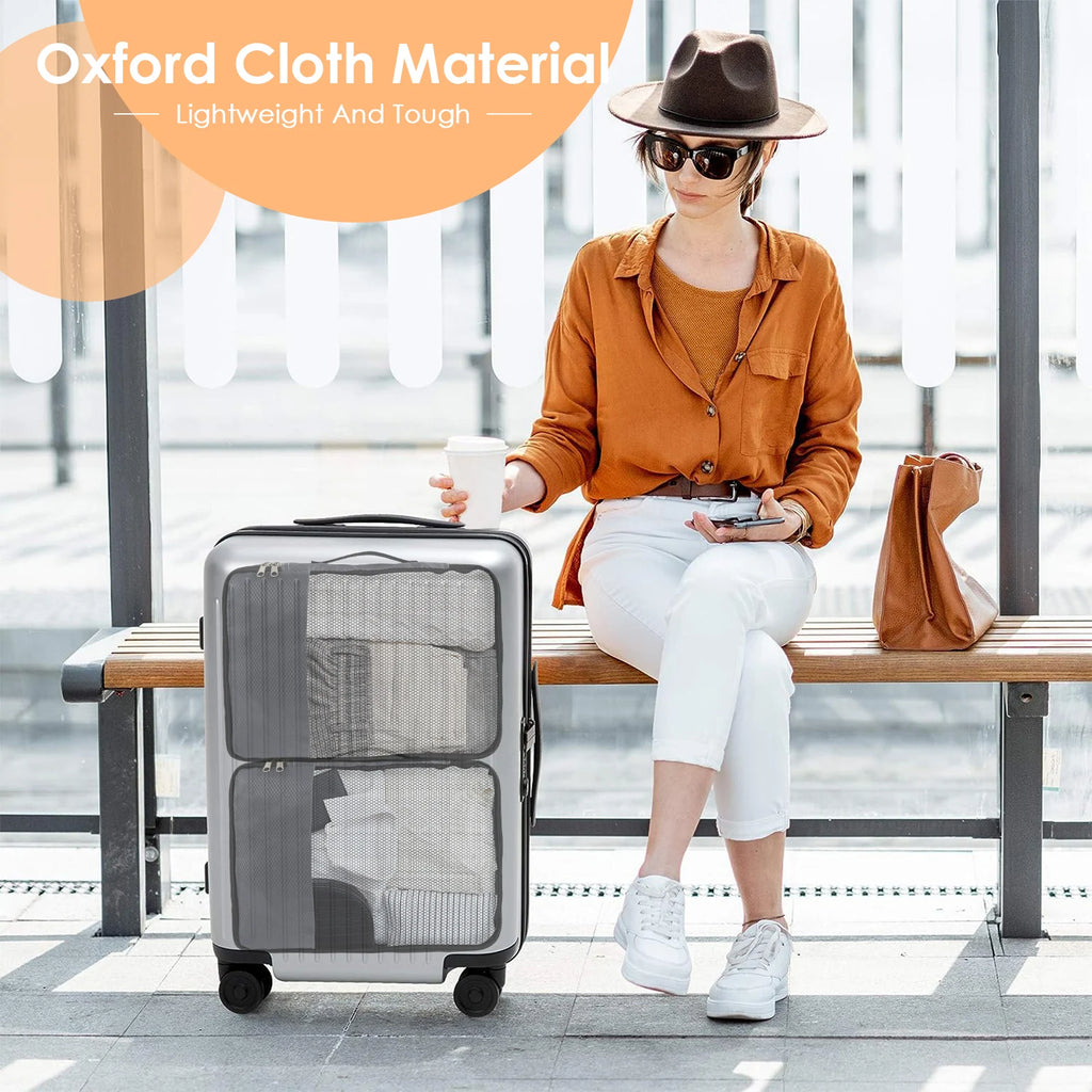 4 Pcs Travel Compressed Packing Cubes Storage Bag With Shoe Bag Mesh Waterproof Portable Suitcase Handbag Luggage Organizer