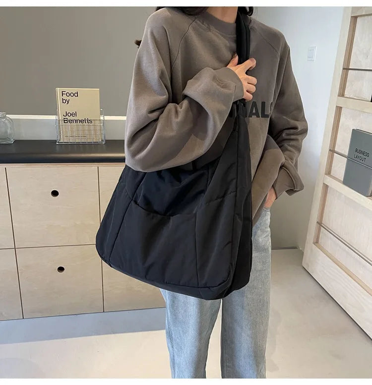 Trendy Women's Soft Cloth Shoulder Bag Solid Color Student 2026 Spring Y2k Casual Style Big Handbags Crossbody Bags for Women