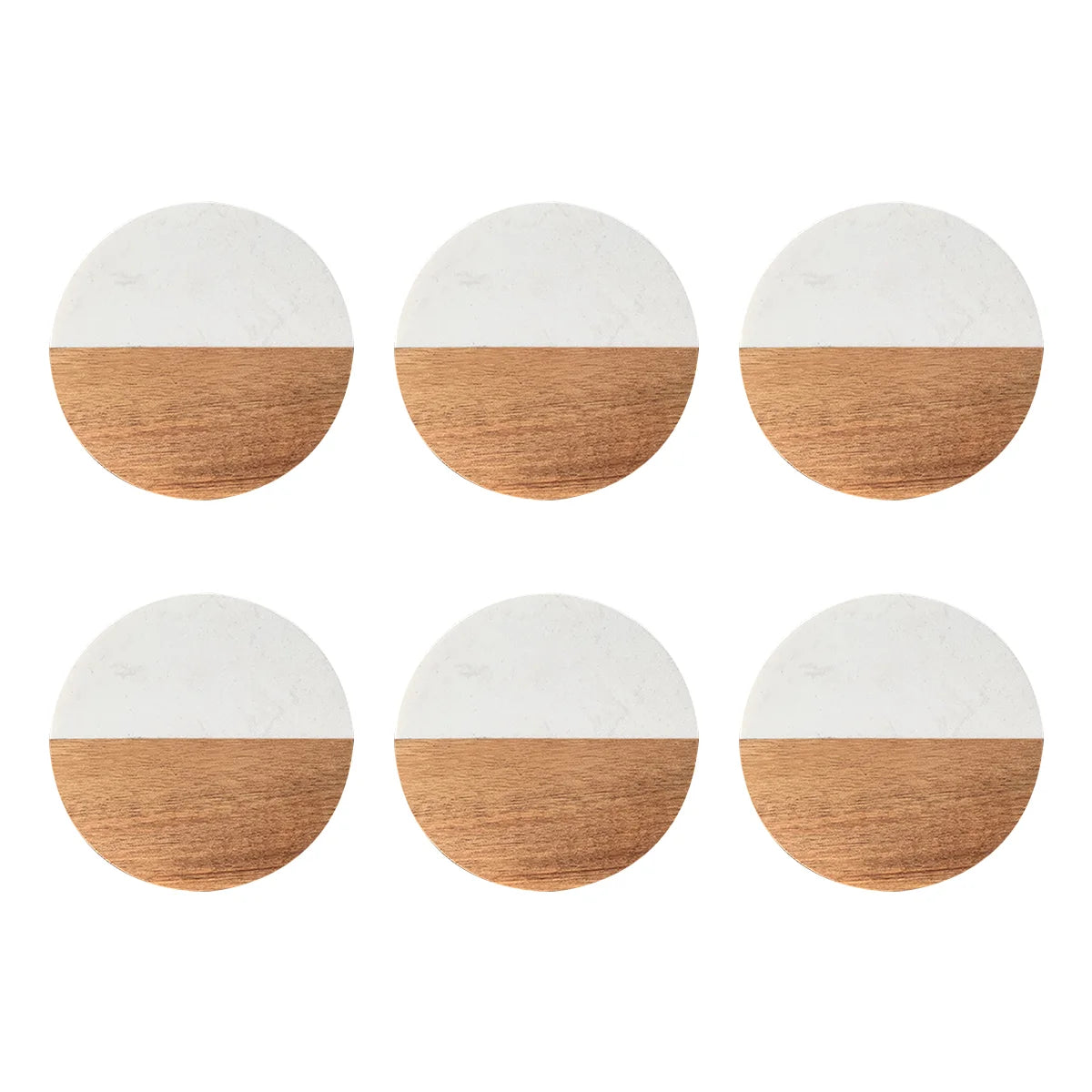 Stylish Wooden and Marble Coaster Set, Elegant Design for Coffee Tables, Durable, Perfect for Protecting Your Furniture