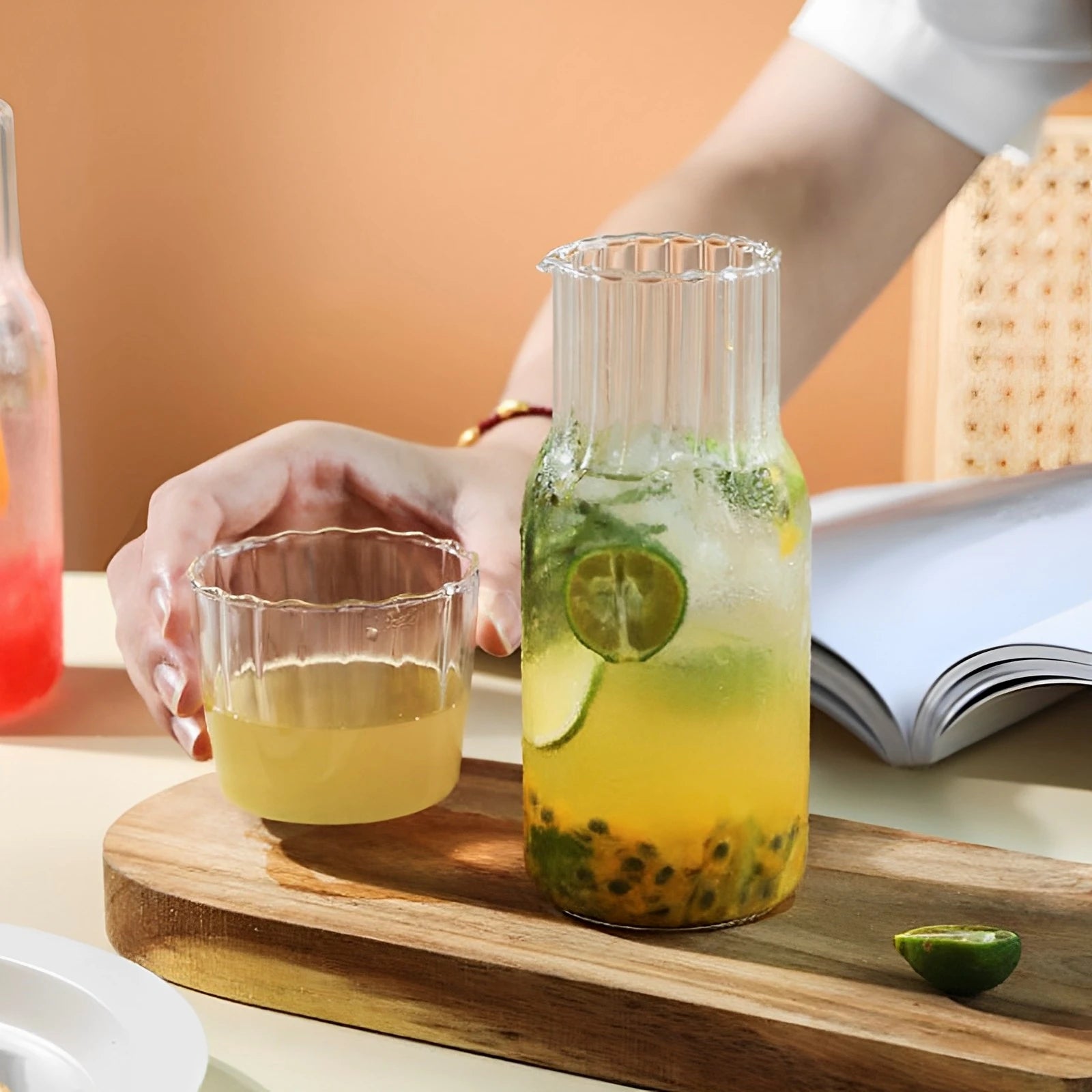 Transparent Water Carafe With Tumbler Cup Glass Water Bottle Sets Teacup Kitchen Pitcher Heat Resistant Milk Coffe Bottle Set