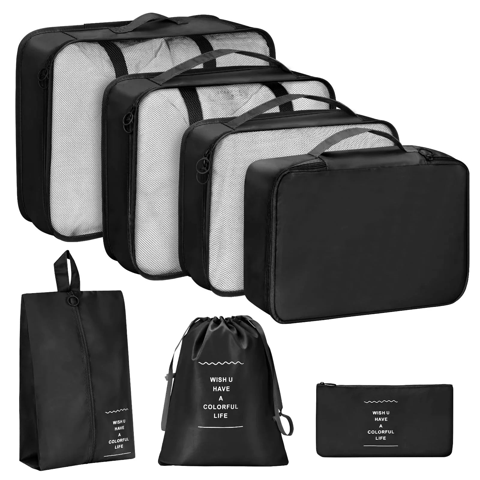 7Pcs Travel Organizer Set Folding Storage Bags Wardrobe Cube Suitcase Packing Luggage for Clothes & Shoes