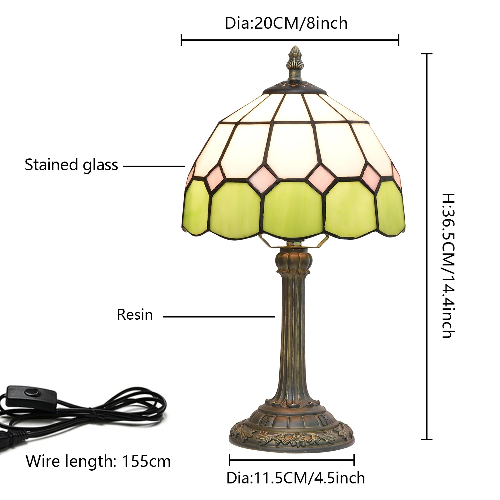 Modern Minimalist Table Lamp 8 Inch Mediterranean Series Stained Glass Lampshades Small Bedside Lamp Reading Antique Desk Light