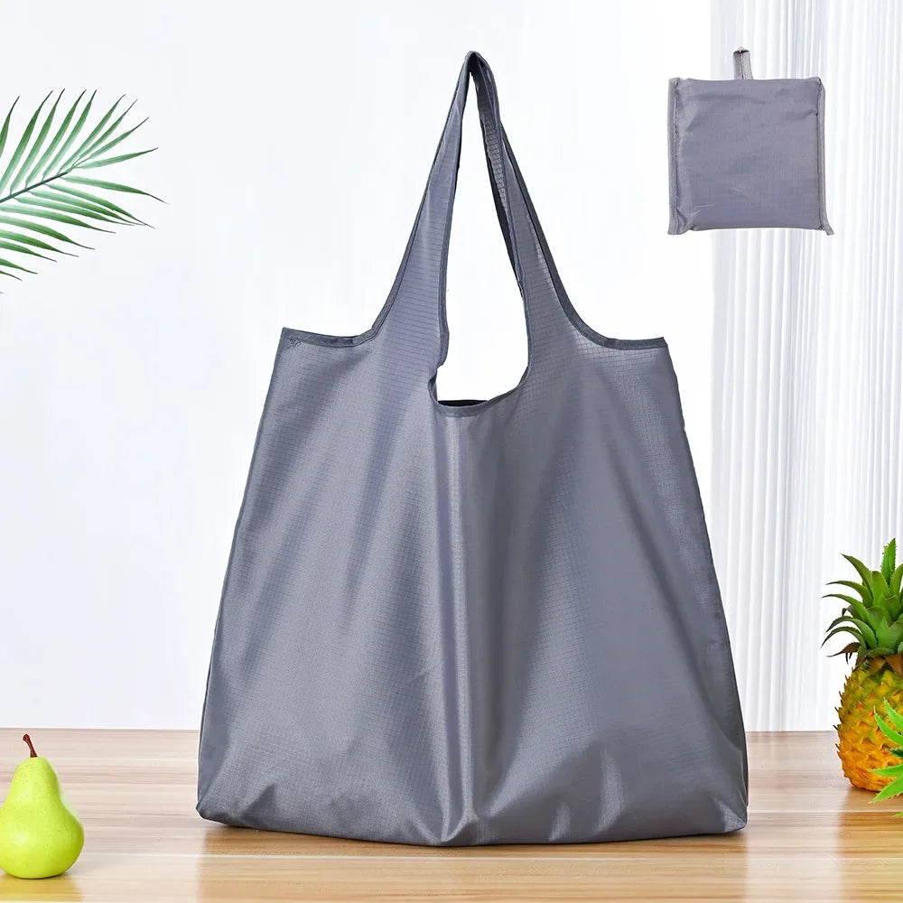 Foldable Shopping Bag Reusable Travel Grocery Bag Eco-Friendly One Shoulder Handbag for Travel Solid Color Supermarket Tote Bag