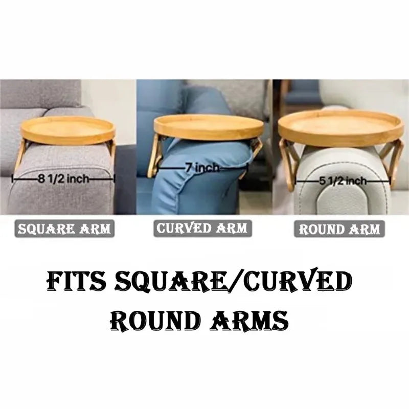 Wooden Sofa Armrest Tray Circular Clip on Breakfast Tray Home Use Foldable Sofa Side Table Snack Tray Integrated Storage Tray