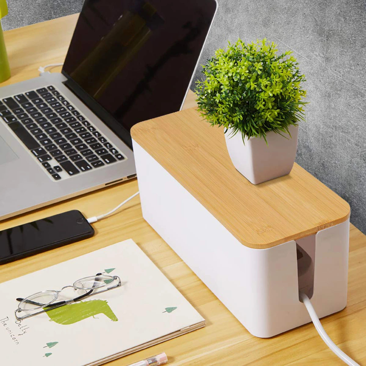 Cable Storage Box Wooden Power Line Storage Case Dustproof Charger Socket Organizer Wire Case Home Cable Winder Organizer