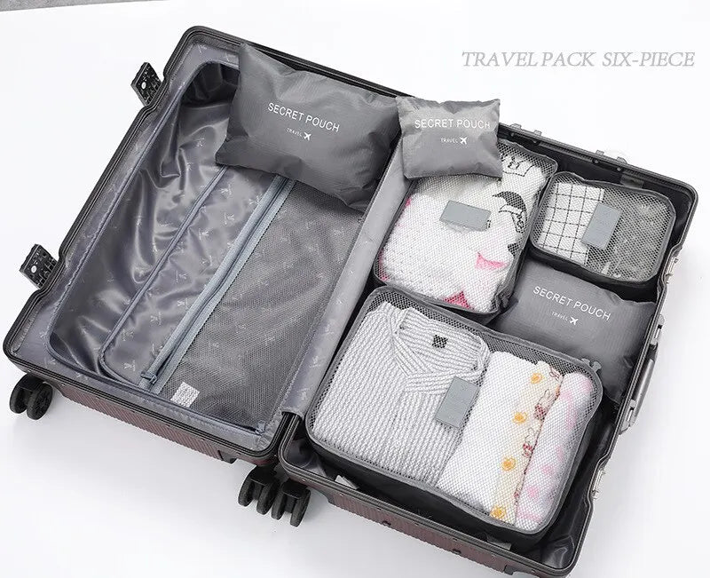 6 Pcs Travel Clothes Storage Bags Set Portable Luggage Organizer Suitcase Pouch Pouch Packing Cube For Shoes Packing Clothes