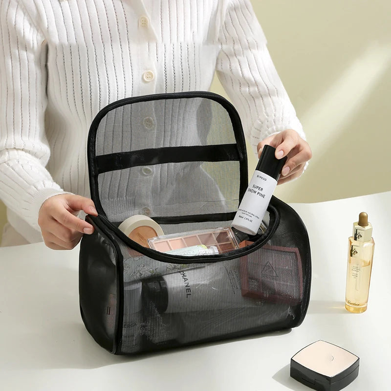 Toiletry Bag Travel Storage Cosmetic Pouch Tote Mesh Makeup Bag Shower Zipper Organizer Large Capacity Case Girl Cosmetic Pouch