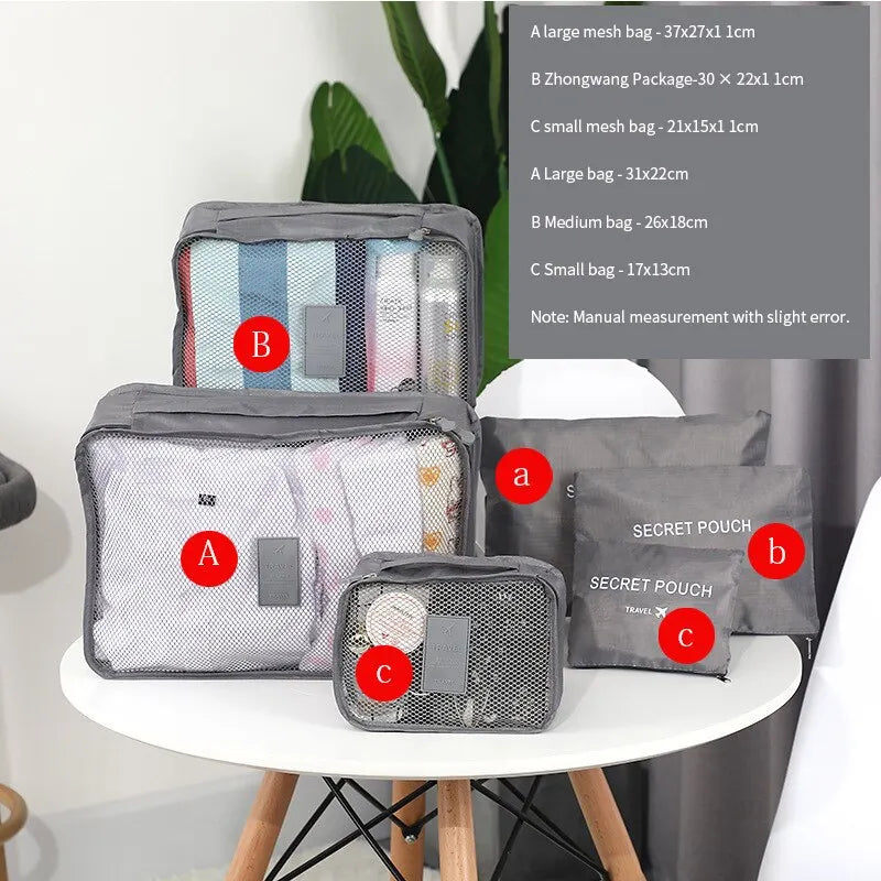 6 Pcs Travel Clothes Storage Bags Set Portable Luggage Organizer Suitcase Pouch Pouch Packing Cube For Shoes Packing Clothes