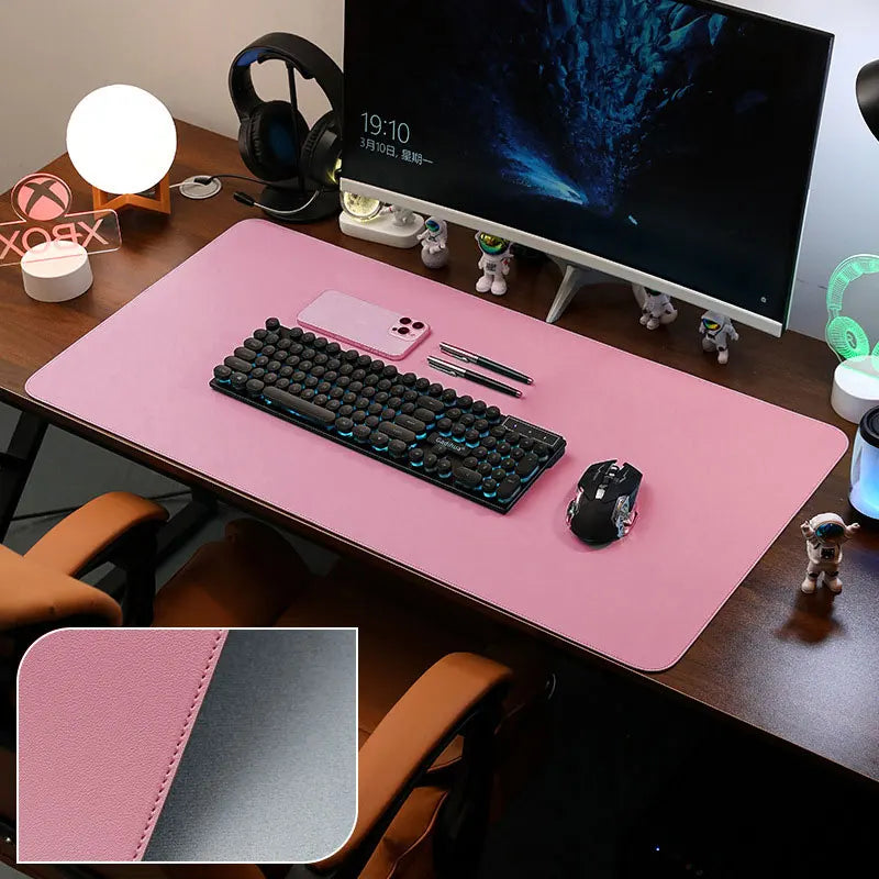 Leather Desk Pad Protector, Large Mouse Pad, Office Desk Mat, Non-Slip PU Leather with Stitched Edges Desk Blotter, Desktop Mat