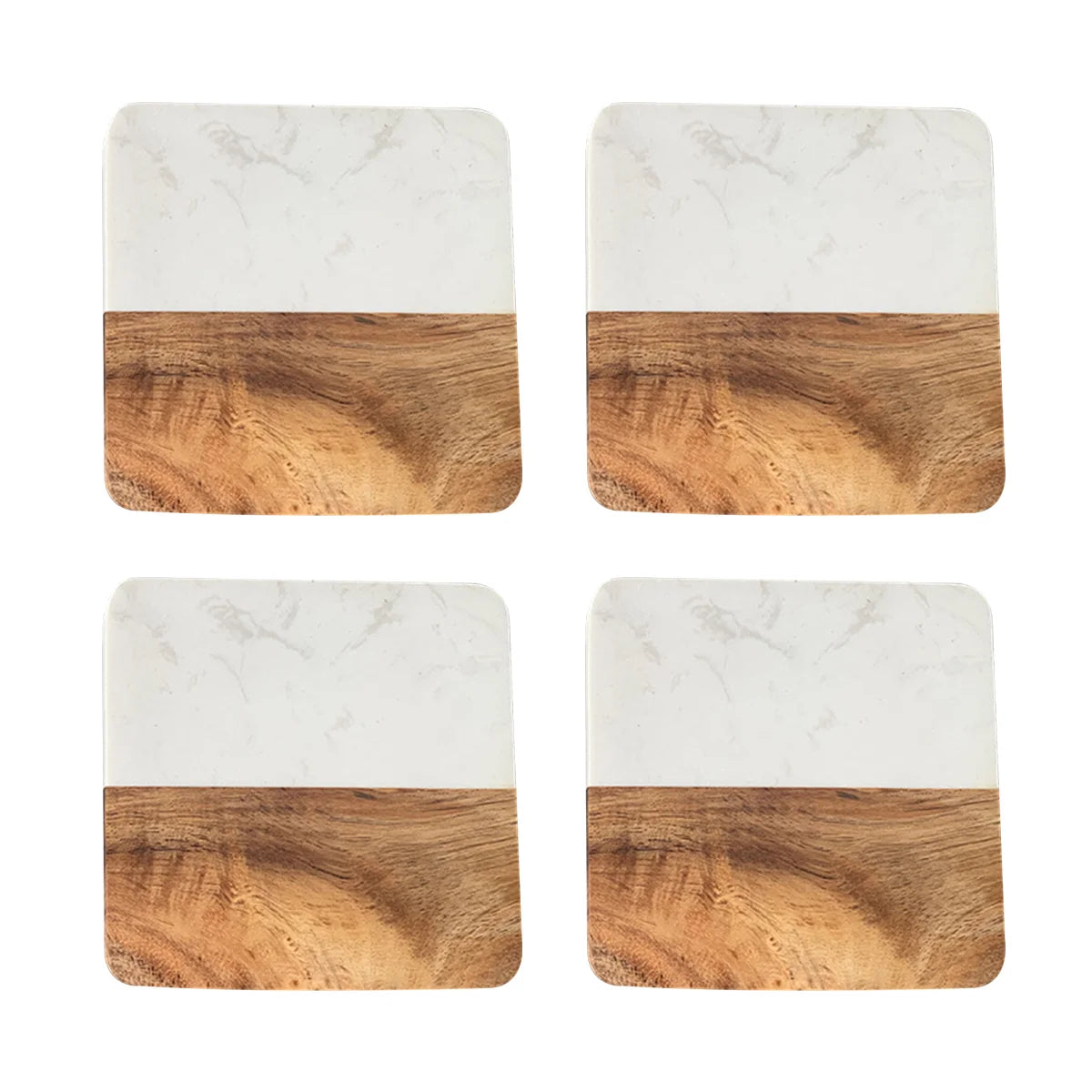 Stylish Wooden and Marble Coaster Set, Elegant Design for Coffee Tables, Durable, Perfect for Protecting Your Furniture