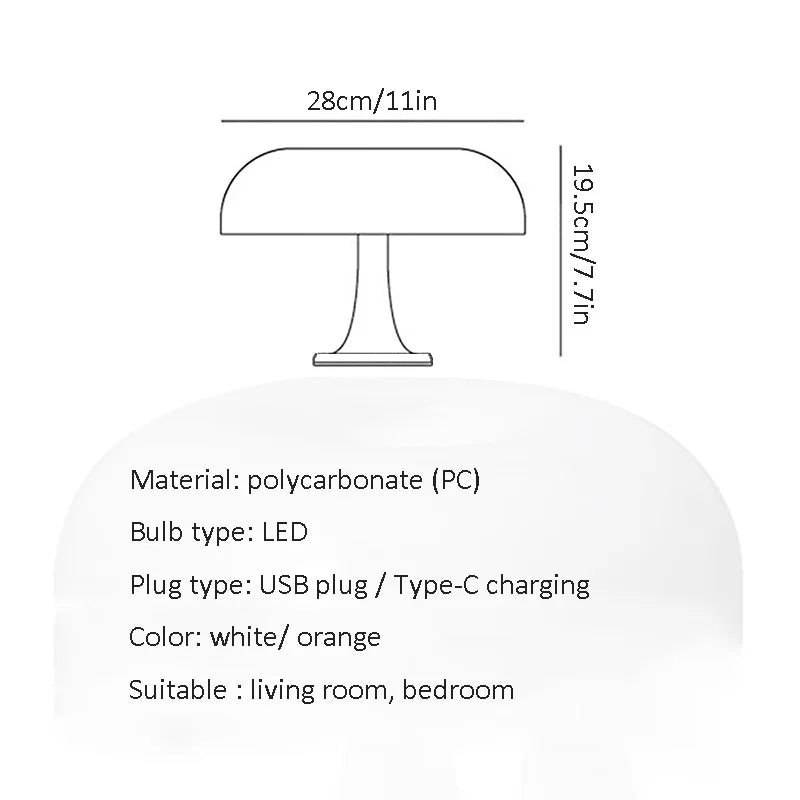 LED Mushroom table lamp minimalist modern bedroom bedside lamp Danish designer orange decorative table lamp