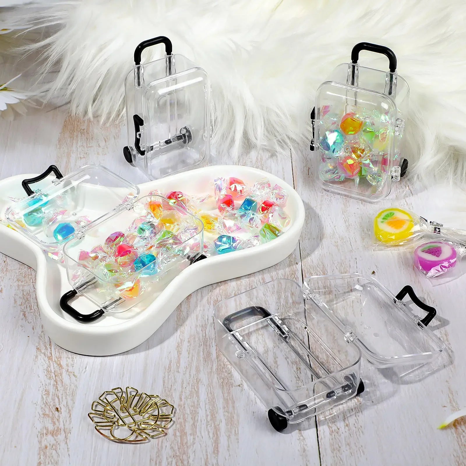 Mini Luggage Storage Box Cute Clear Suitcase Candy Box Creative Wedding Candy Box Small Trolley Case Jewellery Organiser