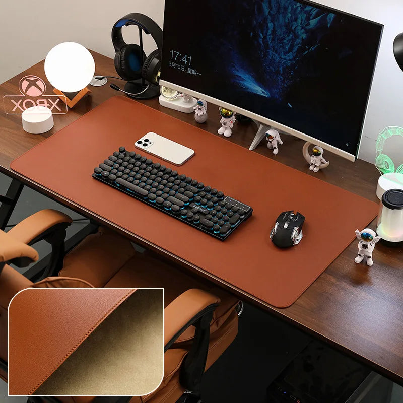 Leather Desk Pad Protector, Large Mouse Pad, Office Desk Mat, Non-Slip PU Leather with Stitched Edges Desk Blotter, Desktop Mat
