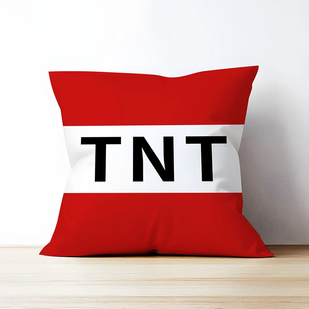 1Pc  TNT Decorative Throw Pillow - Red & White Striped Modern Cushion Cover with Bold Black Letters, Zipper Closure for Living R
