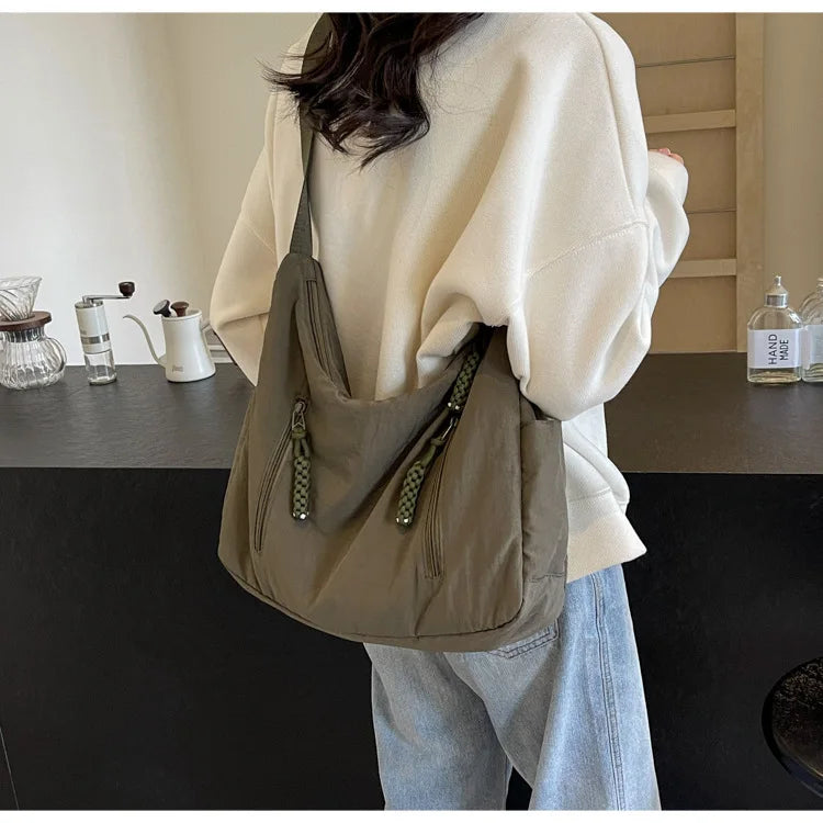 Trendy Women's Soft Cloth Shoulder Bag Solid Color Student 2026 Spring Y2k Casual Style Big Handbags Crossbody Bags for Women