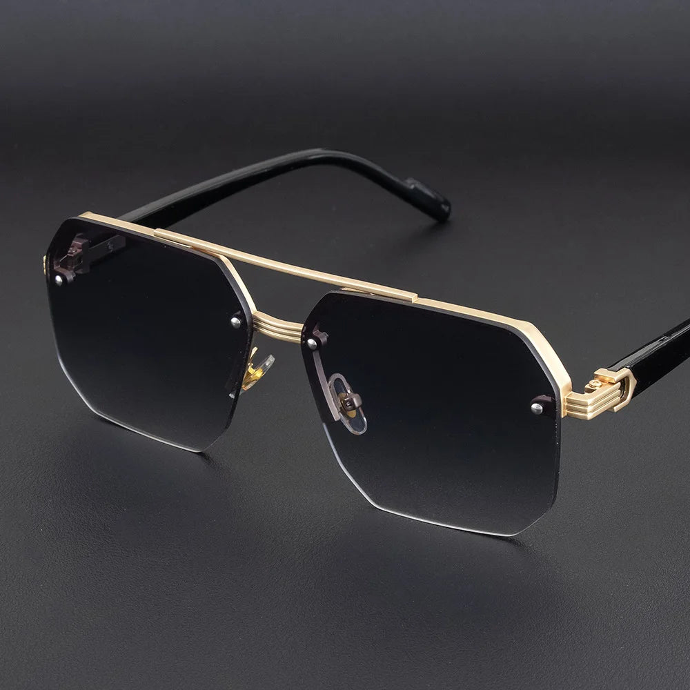 Men's Metal Sunglasses Square Half Frame Rice Nails Casual Trend Glasses Personality Retro Fashion Outdoor Sports Eyeglasses