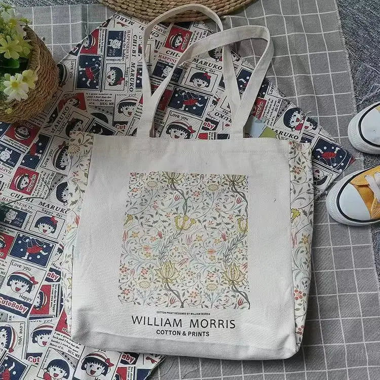 Van Gogh Morris Shoulder Bags for Women Vintage Shopping Bag with Handle Zipper Casual Canvas Tote Bag Bolsa Feminina