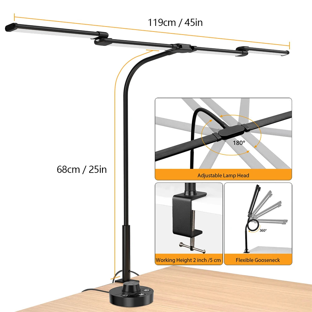 Led Desk Lamp with Clamp Architect Desk Lamp for Home Office 24W Ultra Bright Auto Dimming PC Light Stepless Dimming Table Light