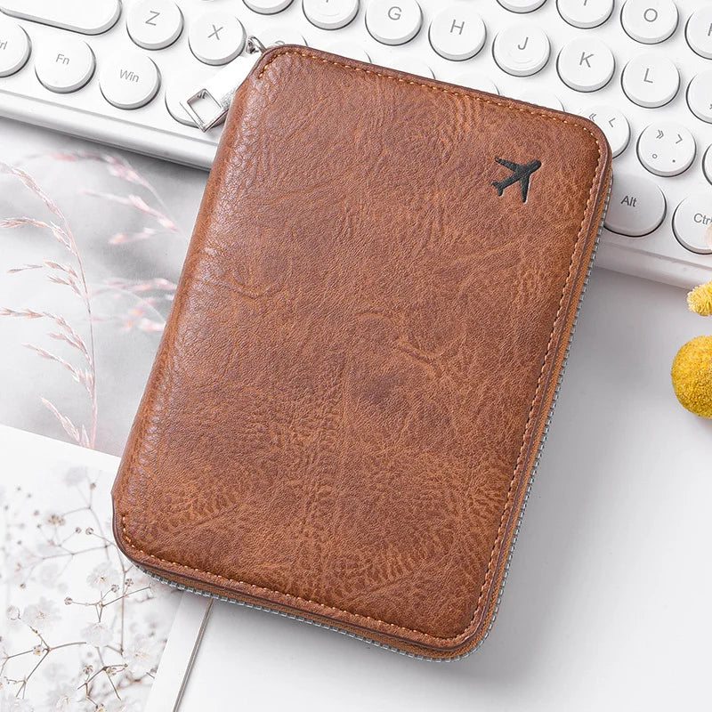 Zippered ID passport case, large capacity ticket organizer card case, travel passport holder A-DH