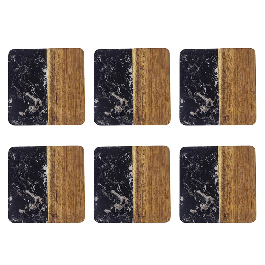 Stylish Wooden and Marble Coaster Set, Elegant Design for Coffee Tables, Durable, Perfect for Protecting Your Furniture