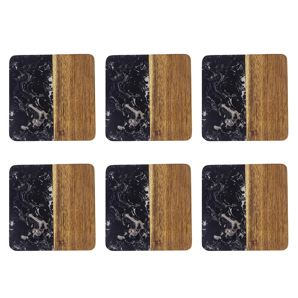 Stylish Wooden and Marble Coaster Set, Elegant Design for Coffee Tables, Durable, Perfect for Protecting Your Furniture