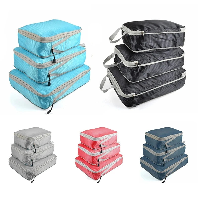 Luggage Cubes Organizer Portable Travel Storage Bag Compressible Packing Cubes Foldable Waterproof Travel Suitcase Nylon Handbag