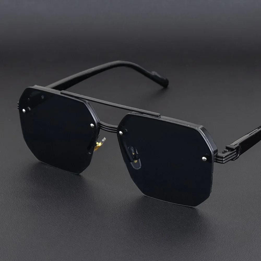 Men's Metal Sunglasses Square Half Frame Rice Nails Casual Trend Glasses Personality Retro Fashion Outdoor Sports Eyeglasses