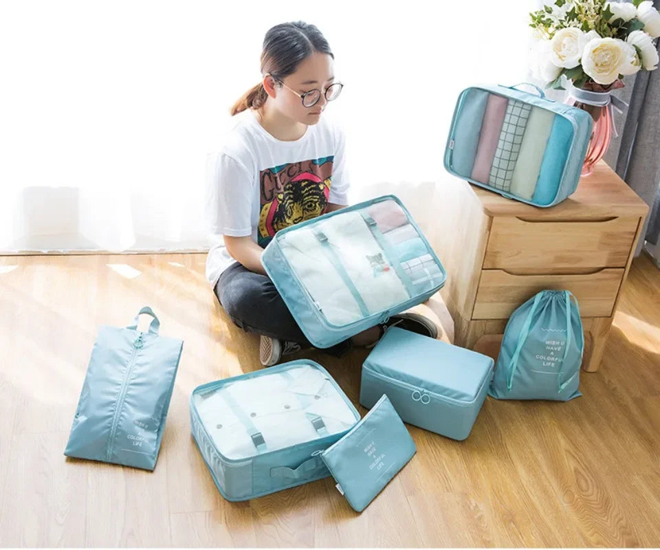 7PCS Set Travel Bag Shoes Clothes Storage Bags Luggage Organizer Packing Cubes Set Portable Student Dormitories Clothing Bags