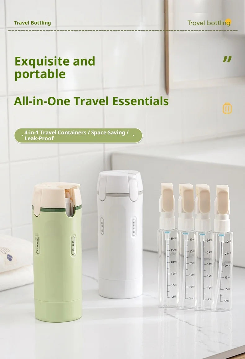 4-in-1 Travel Refillable Bottles, Portable Toiletries and Cosmetics Containers for Shampoo, Body Wash, Travel Storage Bottles