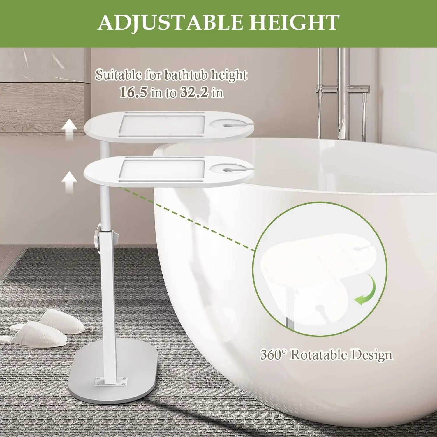 Bamboo Bathtub Side Tray Wooden Bathtub Tray Table Height Adjustable Freestanding Bath Caddy Tray Bathtub Side Table Home Spa