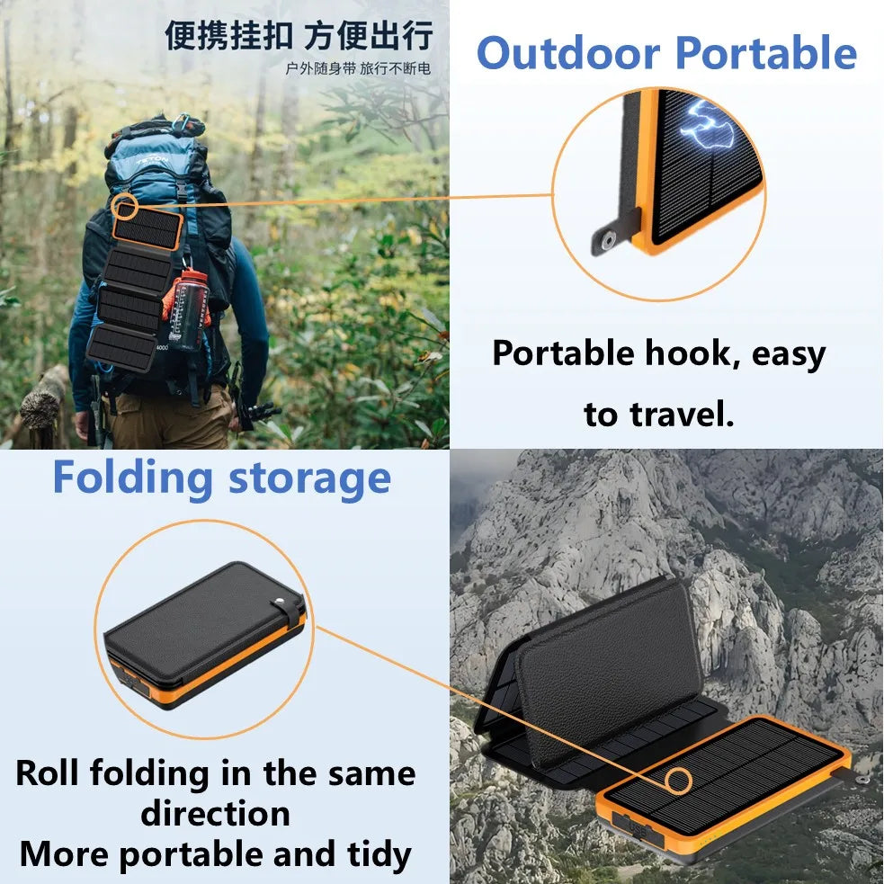 Portable Solar Power Bank,50000mAh External Solar Power Supply,Compatible with IOS Android USB-A And USB-C Charging Outdoor Camp