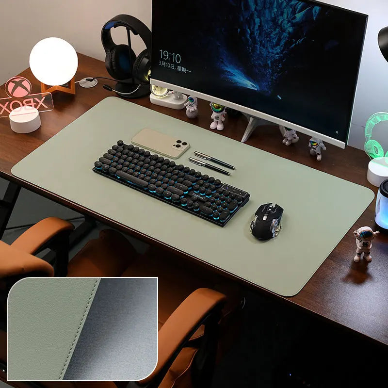 Leather Desk Pad Protector, Large Mouse Pad, Office Desk Mat, Non-Slip PU Leather with Stitched Edges Desk Blotter, Desktop Mat