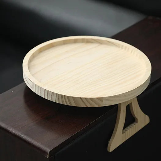Wooden Sofa Armrest Tray Circular Clip on Breakfast Tray Home Use Foldable Sofa Side Table Snack Tray Integrated Storage Tray