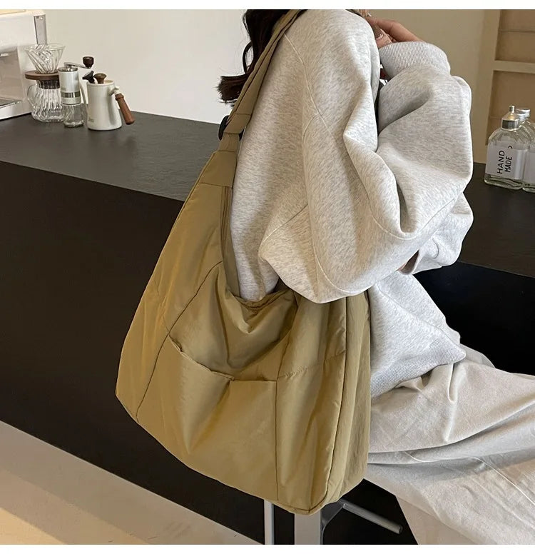 Trendy Women's Soft Cloth Shoulder Bag Solid Color Student 2026 Spring Y2k Casual Style Big Handbags Crossbody Bags for Women